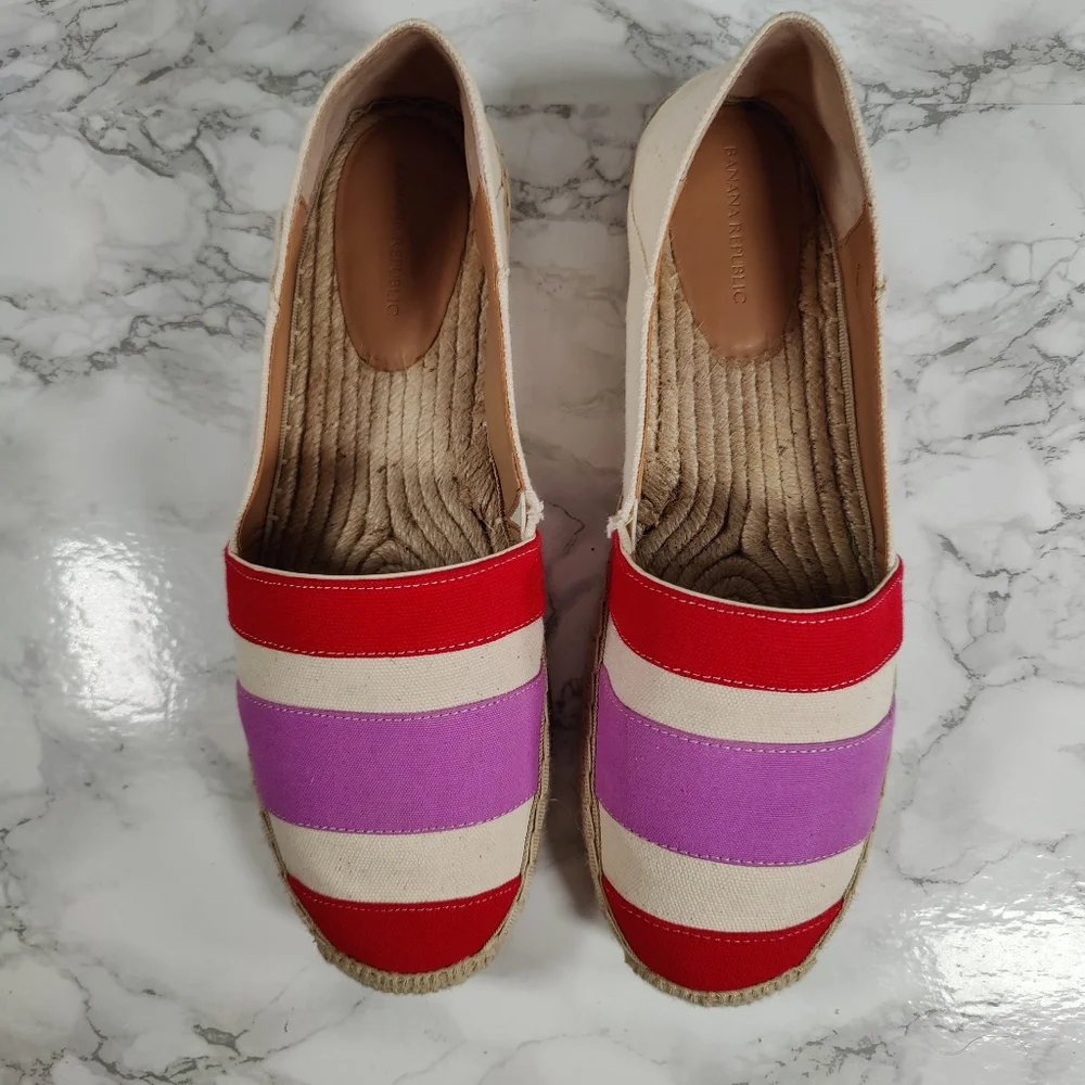 Banana Republic Red and Purple Striped Espadrilles Size 10